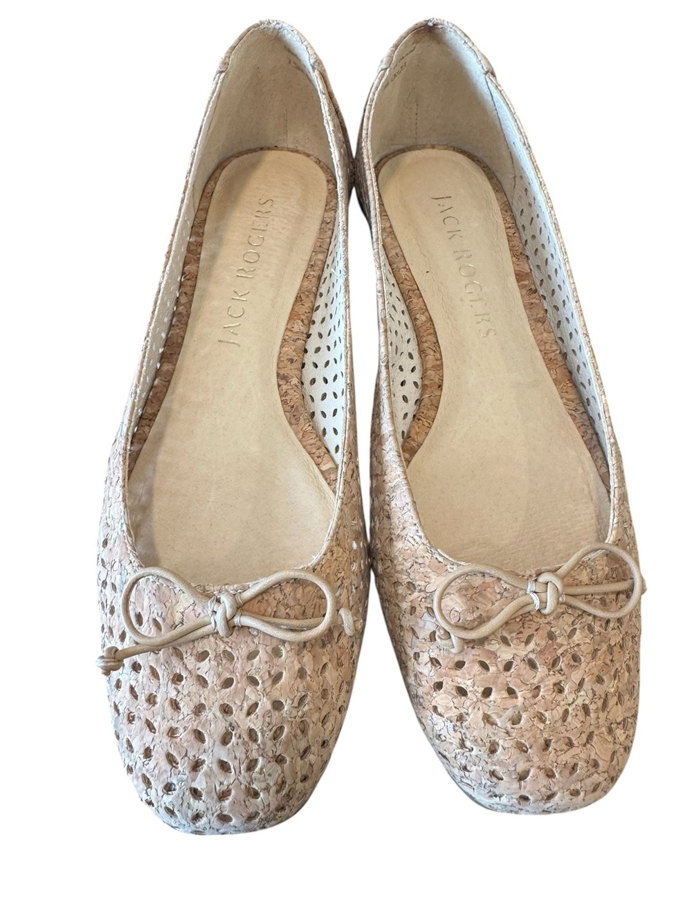 Jack Rogers Kenlyn Basket Weave Rattan Ballet Flat Beige Natural Size 7.5 Brazil